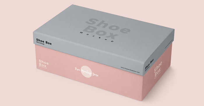 Pink and grey shoe box mockup, ideal for showcasing footwear packaging designs. Perfect for e-commerce, branding, and product presentations.